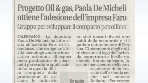 Progetto Oil & gas, Paola De Micheli ottiene l’adesione dell’impresa Faro